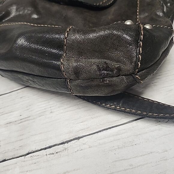 VINTAGE FOSSIL Brown Black Genuine Leather Crossbody Bag Boho-Grunge - Picture 11 of 15